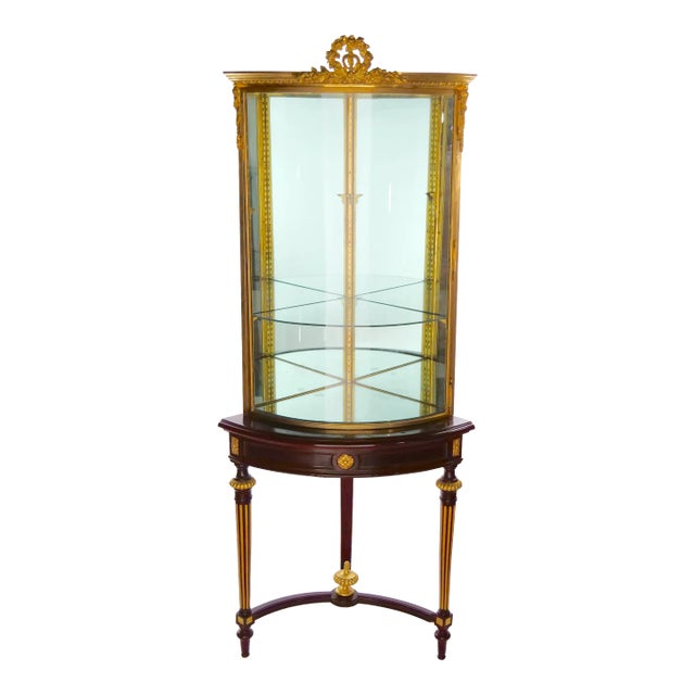 French Gilt Bronze Framed / Mahogany Base Curio Cabinet For Sale