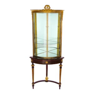 French Gilt Bronze Framed / Mahogany Base Curio Cabinet