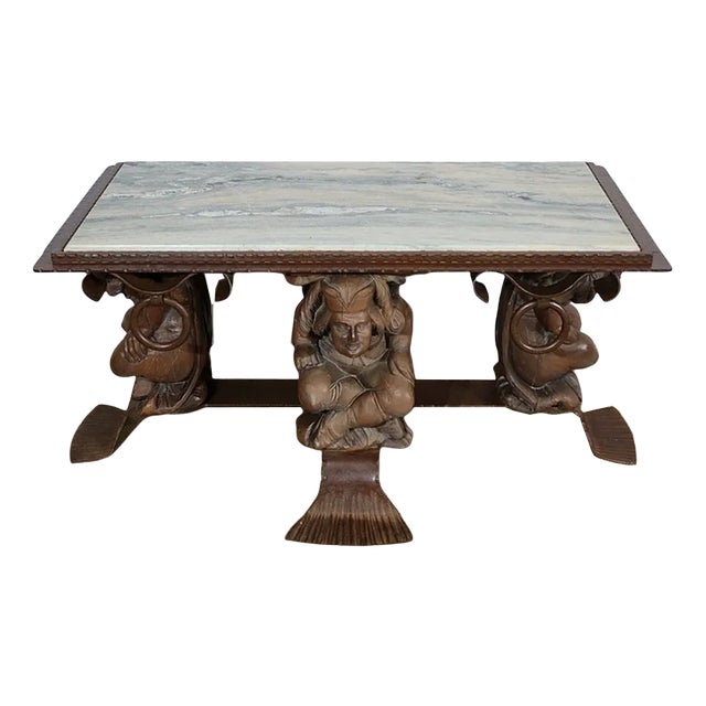 Wrought Iron & Marble Coffee Table by J.M Rothschild, 1950 For Sale