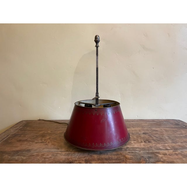 Red French Table Lamp in Metal and Wood For Sale - Image 8 of 13