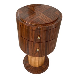 Mid 20th Century Art Deco Round Wooden Two-Drawer Side Table For Sale