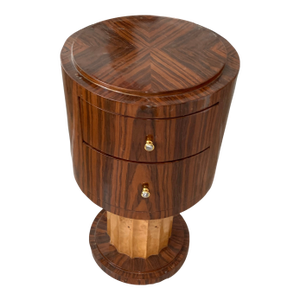Mid 20th Century Art Deco Round Wooden Two-Drawer Side Table