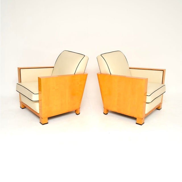 Mid-Century Modern Art Deco Swedish Leather and Satin Birch Chairs, 1930s, Set of 2 For Sale - Image 3 of 16