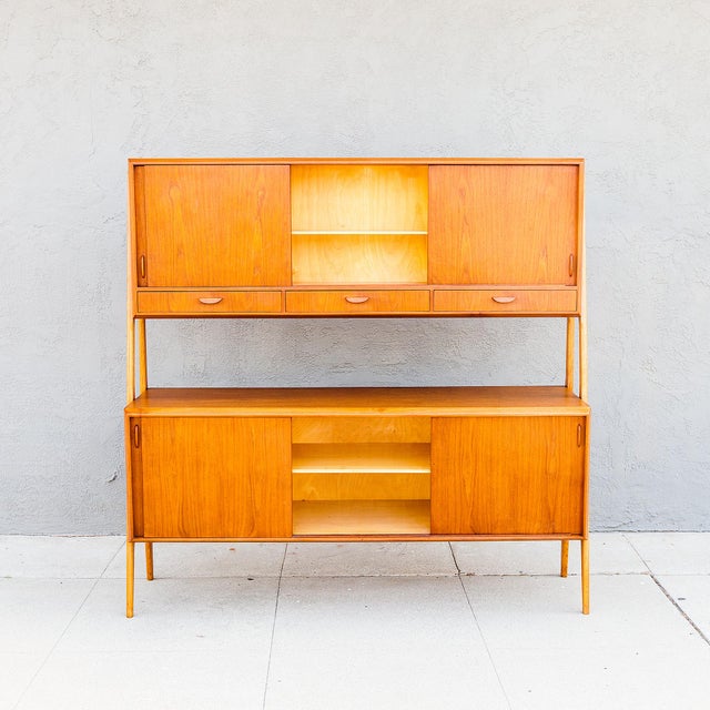 Randers Møbelfabrik 1960s Danish Modern Two Tier Floating Teak & Oak Sideboard by Randers For Sale - Image 4 of 18