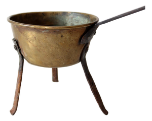 Antique Brass and Iron Three-Legged Hearth Cooking Pan