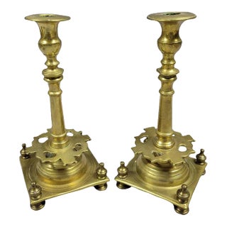 Antique 19th C Russian Brass Candle Holders Candlesticks - a Pair For Sale