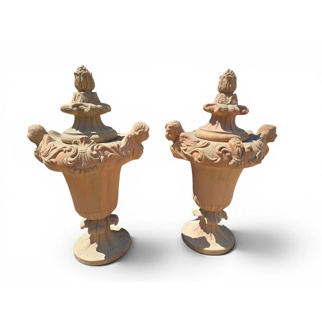 Large Italian Terracotta Garden Urns, 1970s, Set of 2 For Sale - Image 4 of 11
