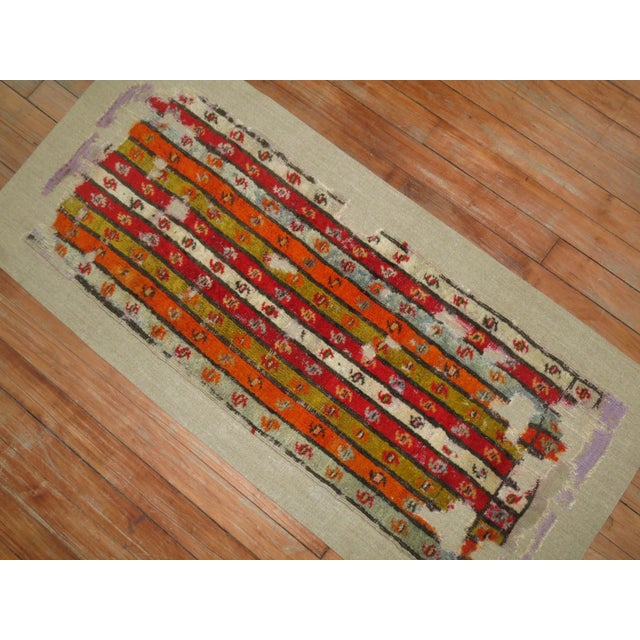 19th Century 18th Century Rug on Linen - 1'9" x 3'9" For Sale - Image 4 of 6