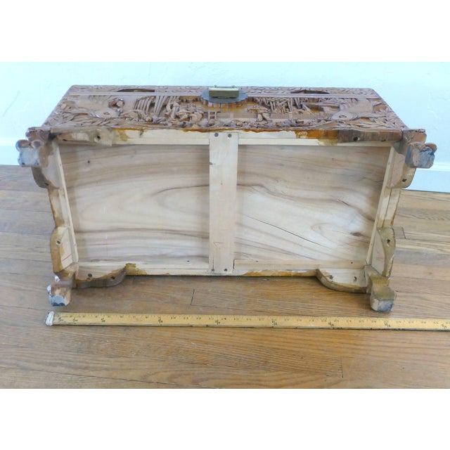 Mid 20th Century Antique Chinese Hand Carved Wood Chest Trunk For Sale - Image 5 of 11