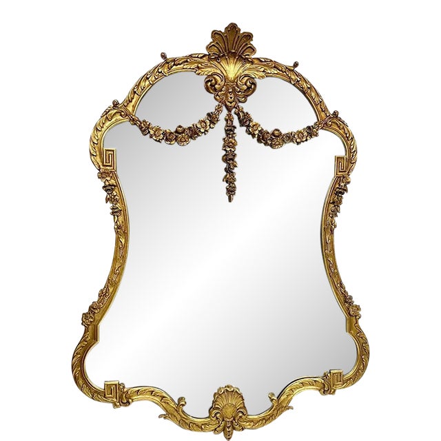 Large 54 Inch Antique French Gilt Mirror For Sale