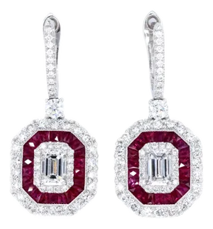 Platinum 950 Dangling Natural Ruby and Diamond Earring- Set of 2