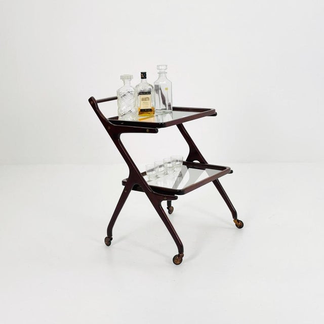 Mid-Century Italian Serving Trolley in Wood and Glass by Cesare Lacca, 1950s For Sale - Image 6 of 11