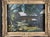 A striking mid-century regional impressionist nocturne landscape depicting a rustic Pennsylvania farm building or cabin...