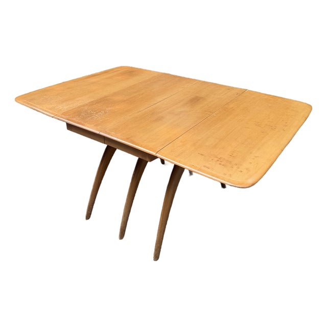 Mid Century Modern Attributed Heywood Wakefield “Wishbone” Drop-Leaf Dining Table For Sale