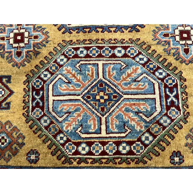 Gold Kazak Wool Rug With Three Medallions, 3'6" X 4'9" For Sale - Image 11 of 16