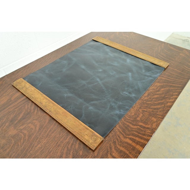 Art Deco Tiffany Studios New York Adam Pattern Bronze Doré Blotter Ends With Leather Desk Blotter For Sale - Image 3 of 11