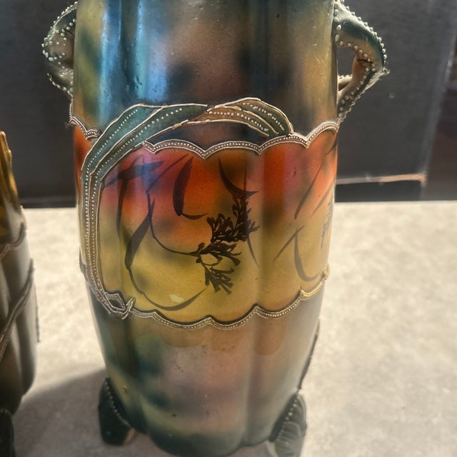 Pair of Antique Nippon Moriage Vases For Sale - Image 9 of 10