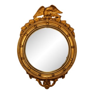 Antique 19th Century American Federal Giltwood Eagle Bullseye Convex Mirror For Sale