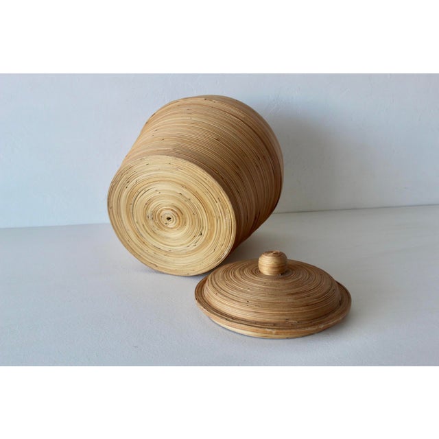 Vintage Vivai Del Sud Italian Style Lidded Bamboo Reed Storage Basket For Sale - Image 10 of 12