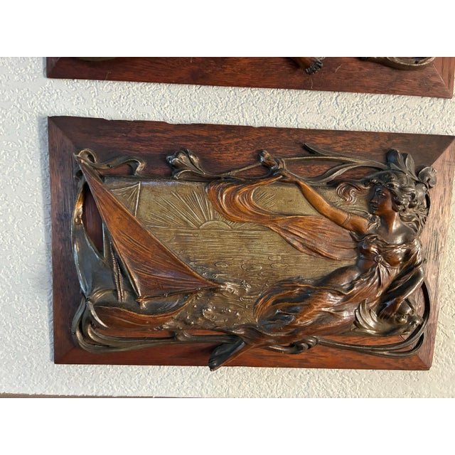 Wood Beautiful French Art Nouveau Wall Plaques For Sale - Image 7 of 7