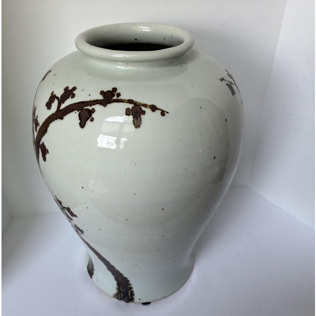Chinese Pottery Large Floor Vase Rusty Brown Twisted Tree Stoneware For Sale - Image 12 of 14