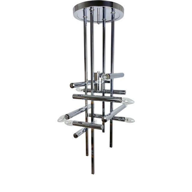 Chrome Chandelier Sculpture by Gaetano Sciolari, Italy, 1970 For Sale