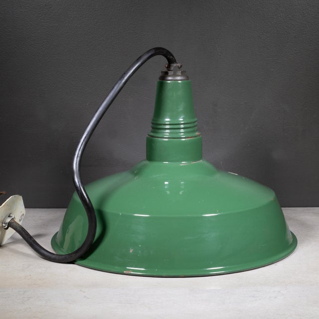 Industrial Smoot-Holman Enameled 18" Porcelain Green Industrial Pendant Light c.1930 For Sale - Image 3 of 5