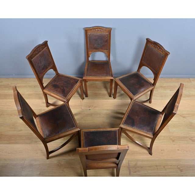 Early 20th Century Art Nouveau Walnut Chairs, 1890s, Set of 6 For Sale - Image 6 of 18