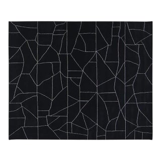 Moroccan Azilal Black/White Hand Knotted Wool Rug, 8'2 X 10' For Sale