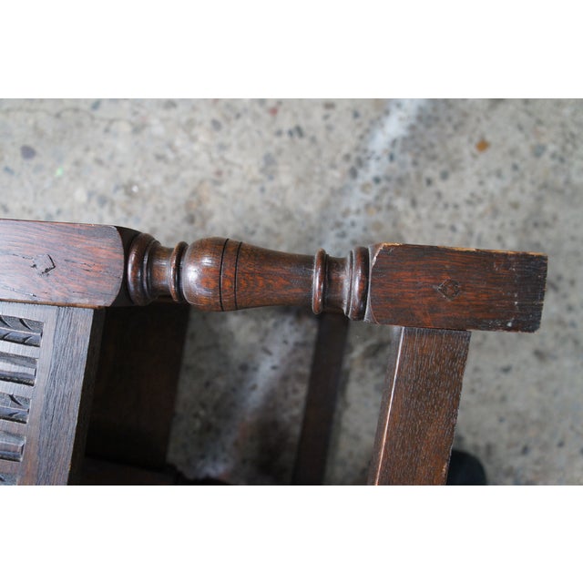 Wood Antique English Jacobean Style Oak Carved Joint Stool Side End Table 18" For Sale - Image 7 of 11