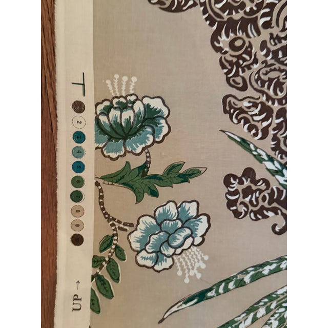 Schumacher Schumacher Peacock Beige Cotton Fabric 1 1/2 Yards 175914 Miles Redd Collection For Sale - Image 4 of 5