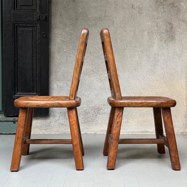 Pair of Vintage Hand-Carved Modernist/Brutalist Ladder-Back Chairs For Sale - Image 4 of 12