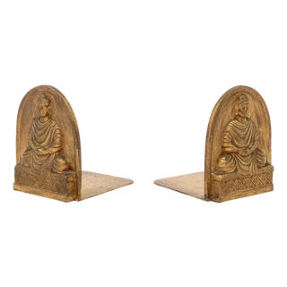 Tiffany Studios Buddha Gilt Bronze Bookends, Pair For Sale