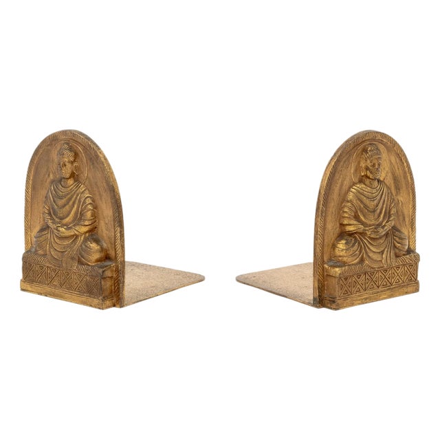 Tiffany Studios Buddha Gilt Bronze Bookends, Pair For Sale