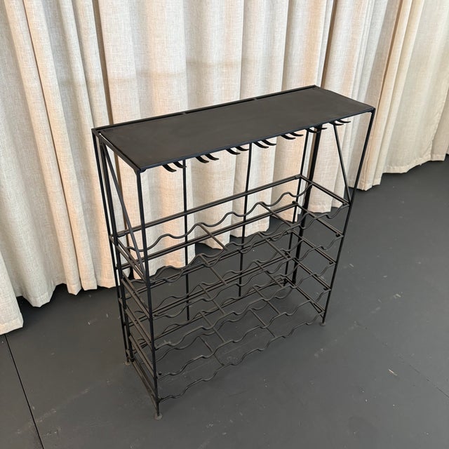 Mid 20th Century Sleek Modern Black Wrought Iron Dry Bar Console Wine Rack For Sale In New York - Image 6 of 7