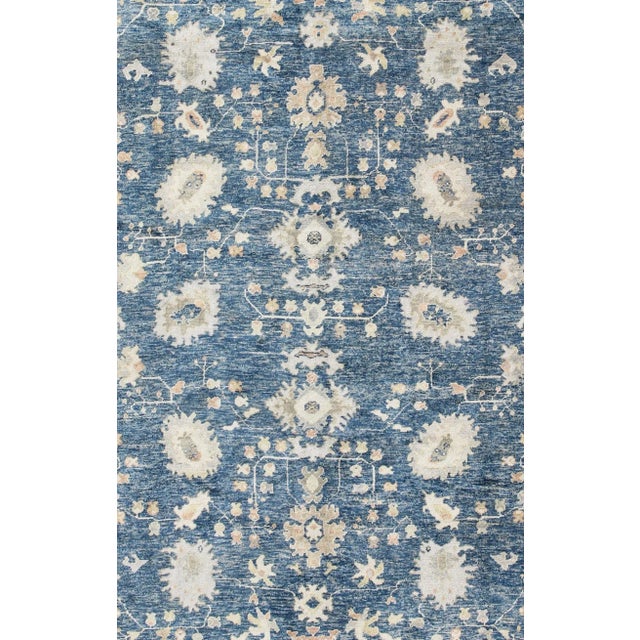 Turkish Oushak Rug in Blue Background by Keivan Woven Arts 10'5 X 13'4 For Sale - Image 4 of 9