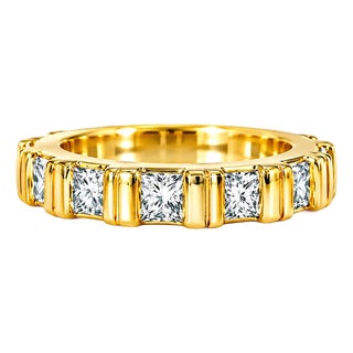 18K Yellow Gold Diamond Eternity Wedding Band Princess Cut Ring For Sale