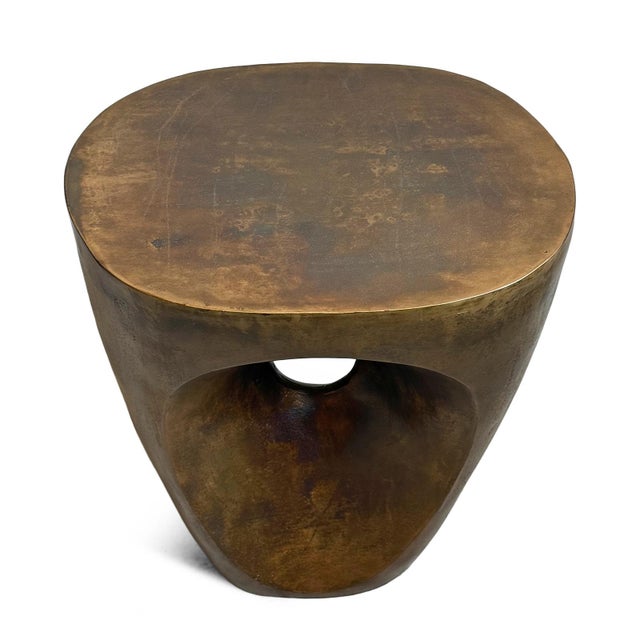 Contemporary Modern Brass Bronzed Finish Hole Side Table For Sale - Image 3 of 8