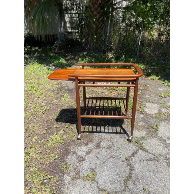 Mid 20th Century Mid Century Modern Drop-Leaf Rolling Dry Bar | in Style of Arthur Umanoff For Sale - Image 5 of 12