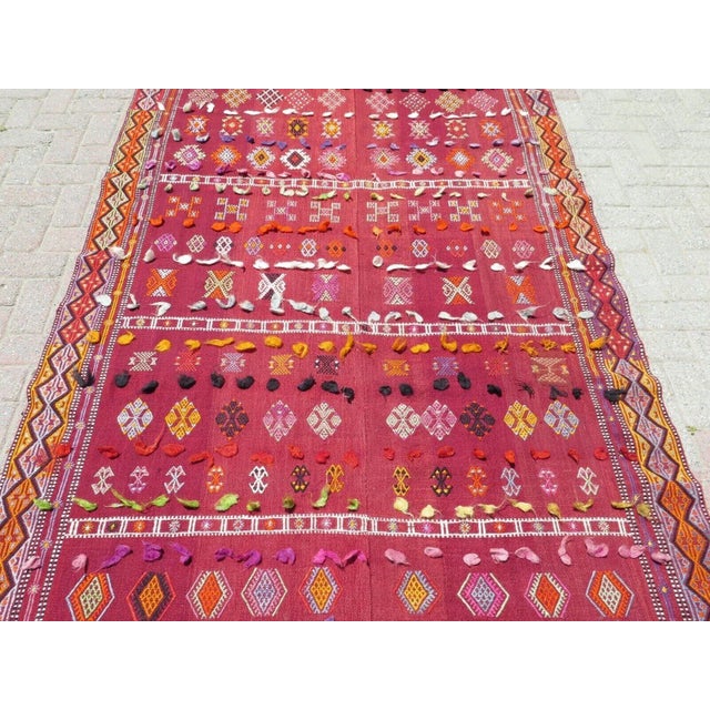 Art Deco 1960s Vintage Red Kilim Rug - 61"x112" For Sale - Image 3 of 12