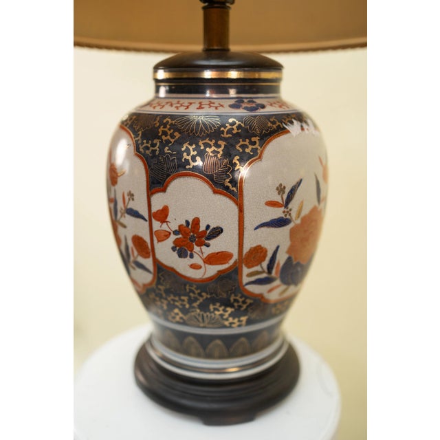 Traditional Vintage Imari-Style Porcelain Lamp — Navy, Rust & Gold Floral For Sale - Image 3 of 6