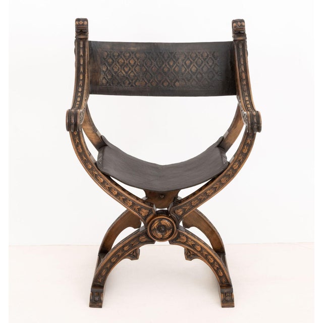 Traditional Renaissance Revival Walnut Savonarola Chair For Sale - Image 3 of 11