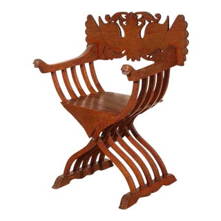 19th Century Anglo-Indian Brass Inlaid Savonarola Chair With Peacocks For Sale