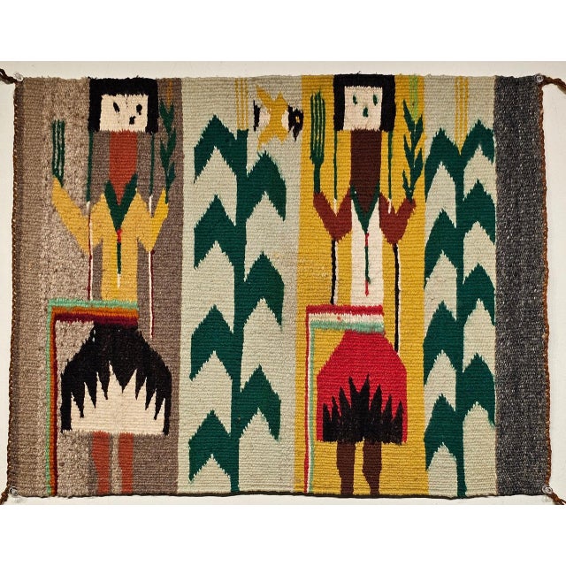 Vintage Navajo Yei Rug, Handwoven Wool, Native American Deity Pictorial Pattern, 2x2 For Sale - Image 4 of 12