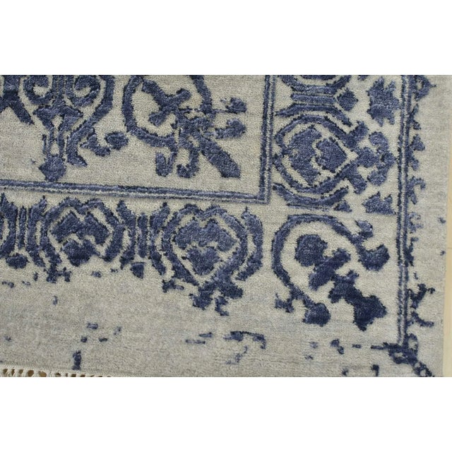 Modern Rug 8’1” X 10’5” Gray Blue Wool/ Viscose Hand-Knotted Oriental Carpet For Sale - Image 4 of 15