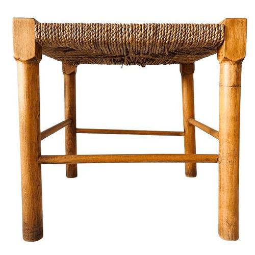Vintage Danish Wooden Stool with Rope Seat, 1960s For Sale - Image 4 of 8