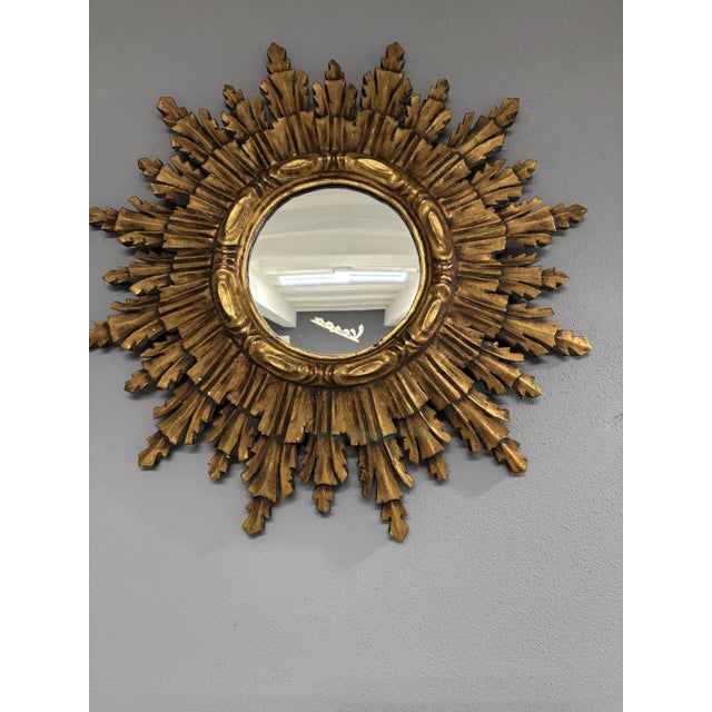 Rare 1940s French Big 24" Convex Gold Gilt Sunburst Starburst Mirror For Sale - Image 10 of 10