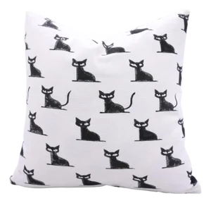 Fabdivine Handmade Block Print Halloween Cushion Cover Spooky Cat Design, Festive Décor Size-12x20