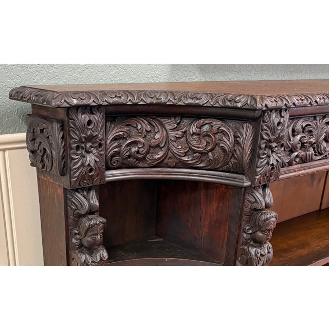 Antique French Renaissance Revival Style Carved Bookcase Bookshelf Oak c.1890s For Sale In Dallas - Image 6 of 18