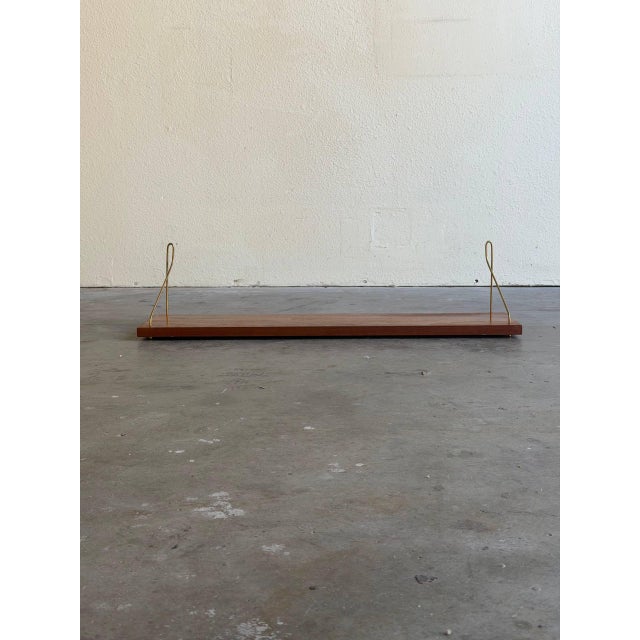 Vintage Danish Teak Floating Shelf With Brass Brackets – Mid-Century Modern Wall Shelf For Sale - Image 4 of 9